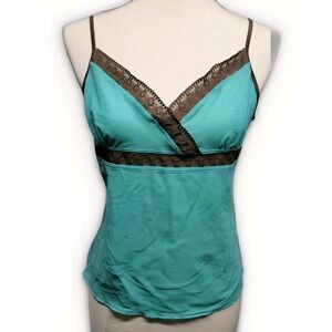 Vintage Y2K Teal Lace Mesh Sheer Tank Lg Boho Whimsy Goth Coquette Old Navy